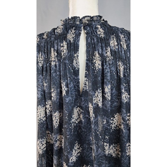 JOIE L Baltic Print Smocked Sleeveless Top High Neck Black Blue Ivory Flowy Boho - Picture 6 of 9